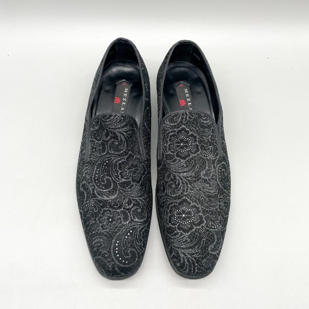 Mezlan Mens 11M Damon Loafers Black Silver Glitter Paisley Tuxedo Wedding Dandy
